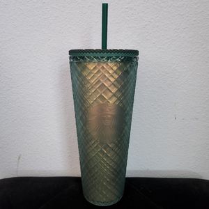 Starbucks Fall Collection 2023 Peacock Green Jeweled Soft Touch Venti Cold Cup